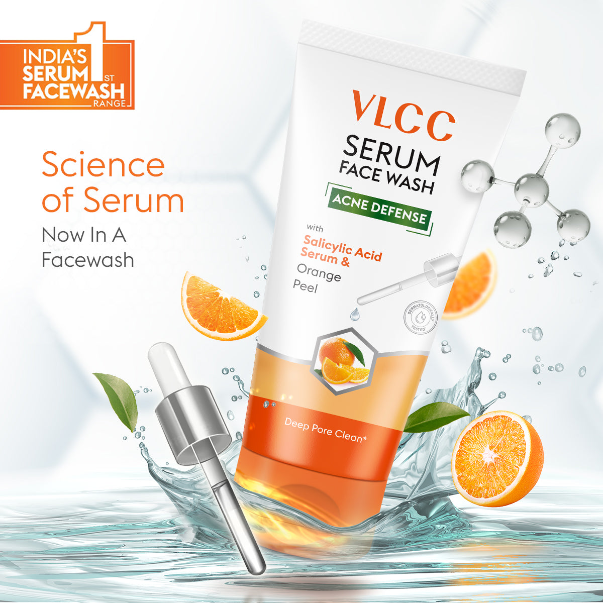 VLCC Acne Defense Serum Face Wash with Salicylic Acid Serum and Orange - 100ml - Image 2 - Buy from Indicrest