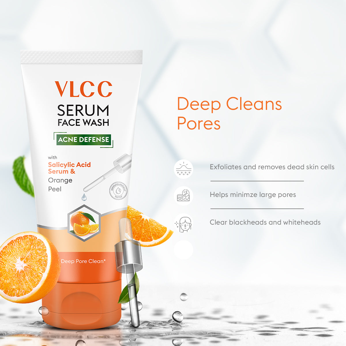 VLCC Acne Defense Serum Face Wash with Salicylic Acid Serum and Orange - 100ml - Image 5 - Buy from Indicrest