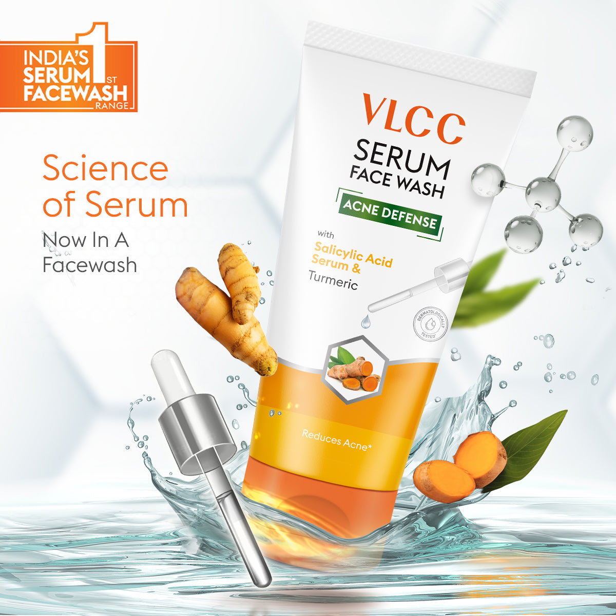 VLCC Acne Defense Serum Face Wash with Salicylic Acid Serum and Turmeric - 100ml - Image 2 - Buy from Indicrest