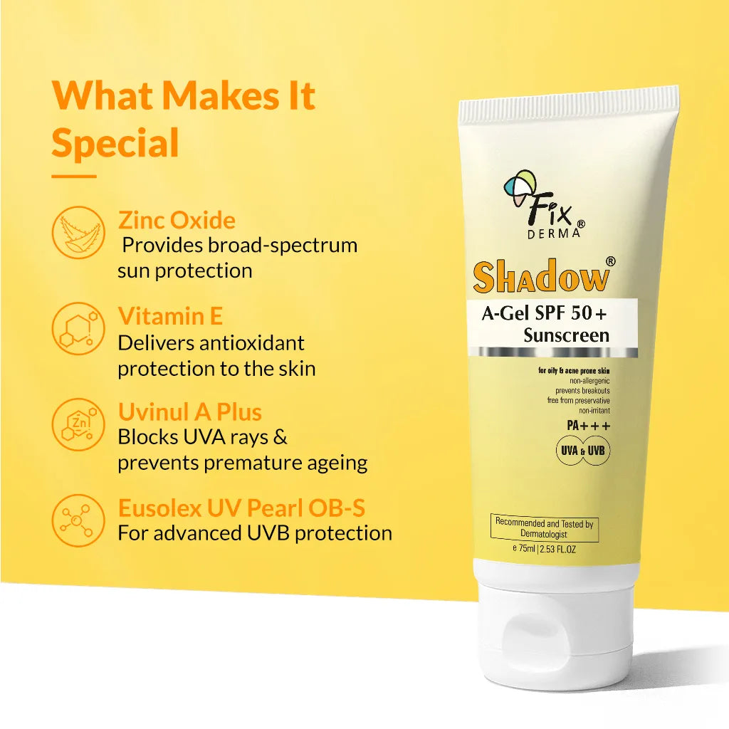 Fixderma Shadow A gel SPF 50+ Sunscreen | Oil-Free Sun Protection for Acne-Prone Skin, 75ml - Image 2 - Buy from Indicrest