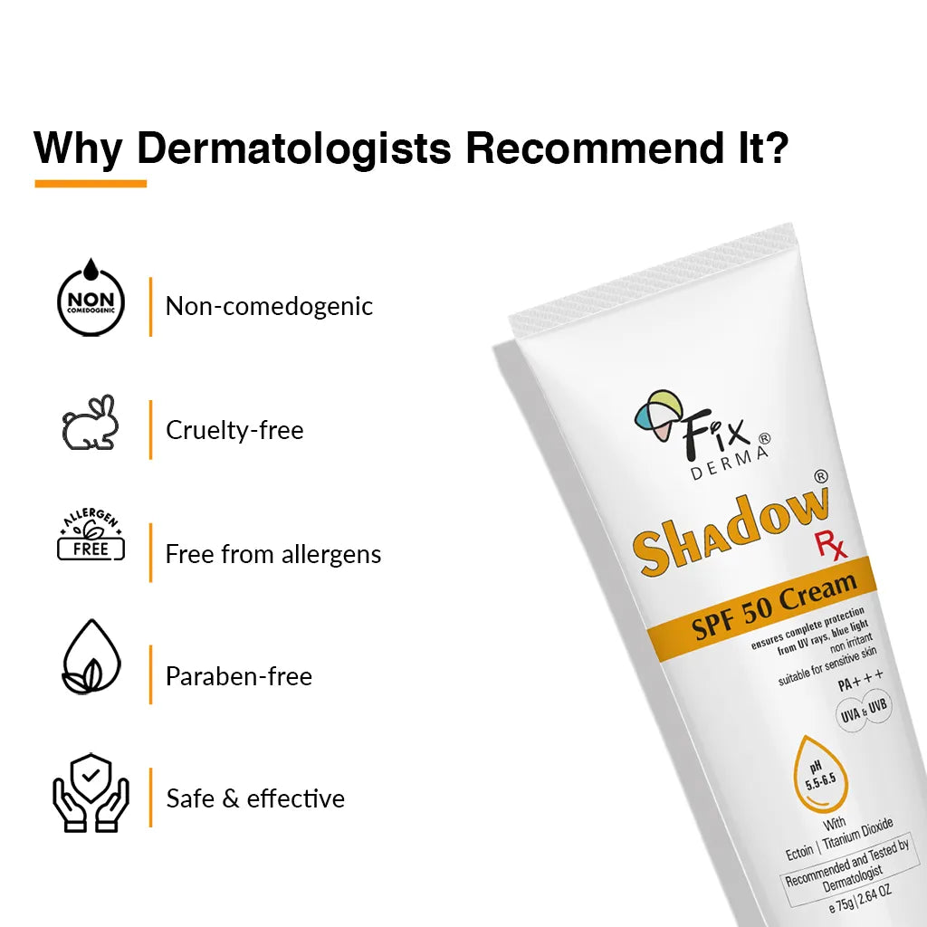 Fixderma Shadow Rx SPF 50 Cream | Protects the Skin from UV Rays, Blue Light and Pollution, 75g - Image 4 - Buy from Indicrest