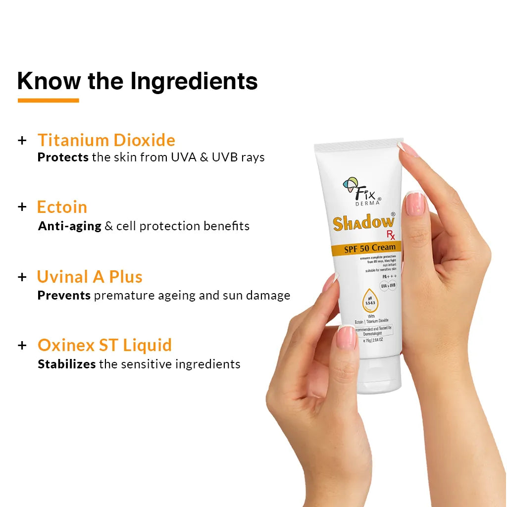 Fixderma Shadow Rx SPF 50 Cream | Protects the Skin from UV Rays, Blue Light and Pollution, 75g - Image 5 - Buy from Indicrest