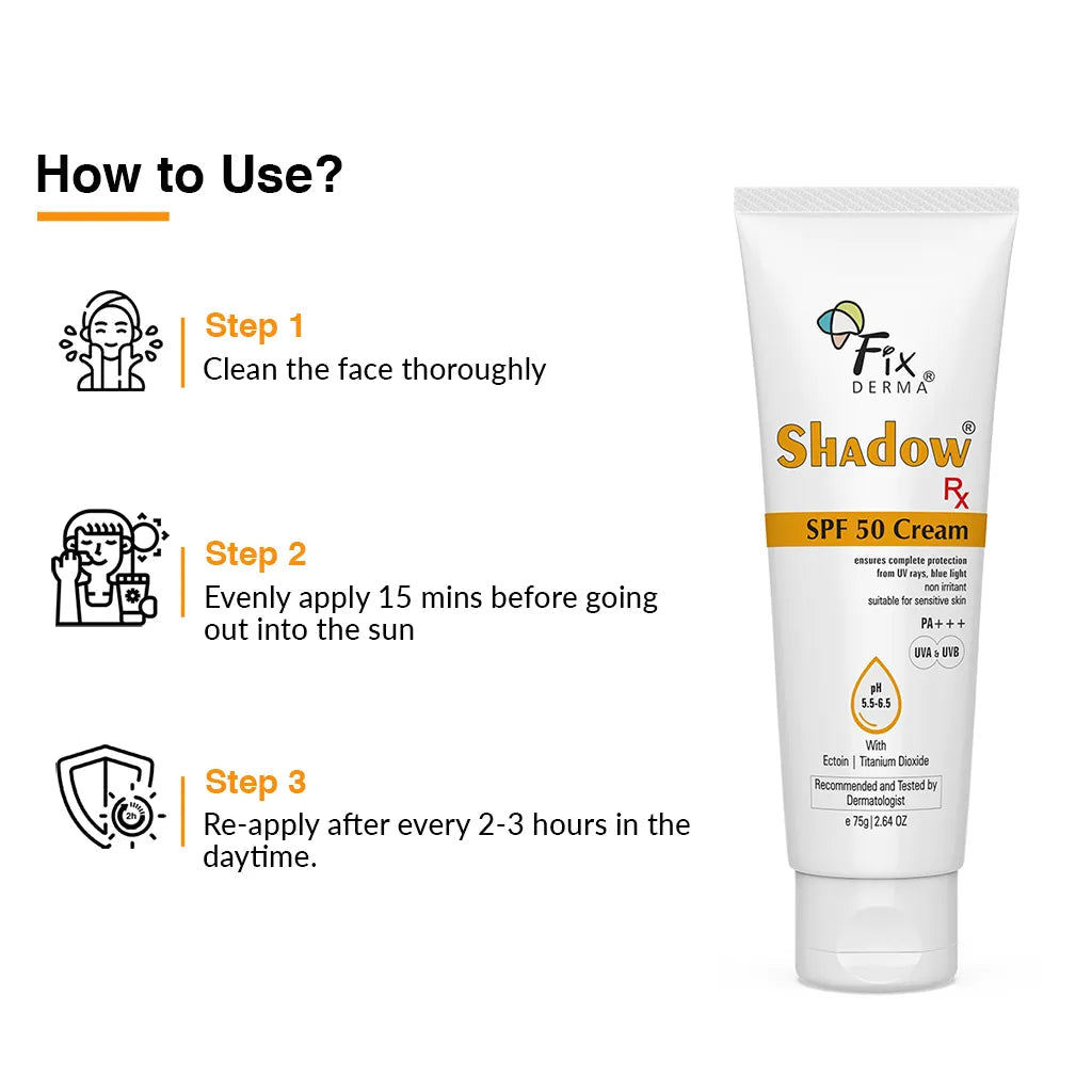 Fixderma Shadow Rx SPF 50 Cream | Protects the Skin from UV Rays, Blue Light and Pollution, 75g - Image 6 - Buy from Indicrest