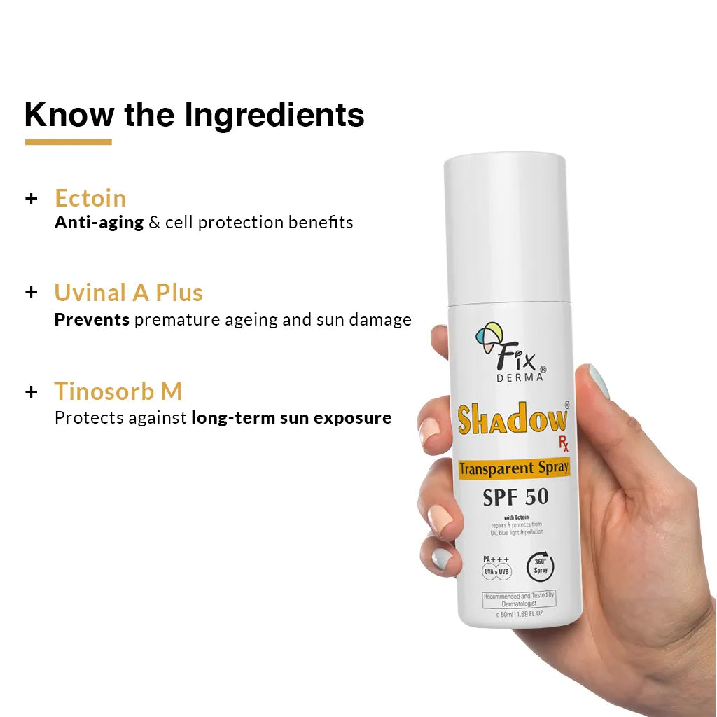 Fixderma Shadow Rx Transparent Spray SPF 50 | Provides upto 80 mins of water & sweat resistant protection, 50ml - Image 5 - Buy from Indicrest