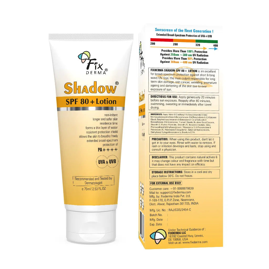 Fixderma Shadow Sunscreen Lotion SPF 80+ | SPF 80+ Lotion with Zero Absorbtion into the Skin, 75ml - Image 8 - Buy from Indicrest