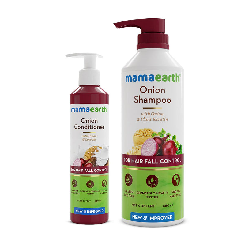 Mamaearth Anti Hair Fall Combo, Onion Shampoo 650ml + Onion Conditioner 250ml - Buy from Indicrest