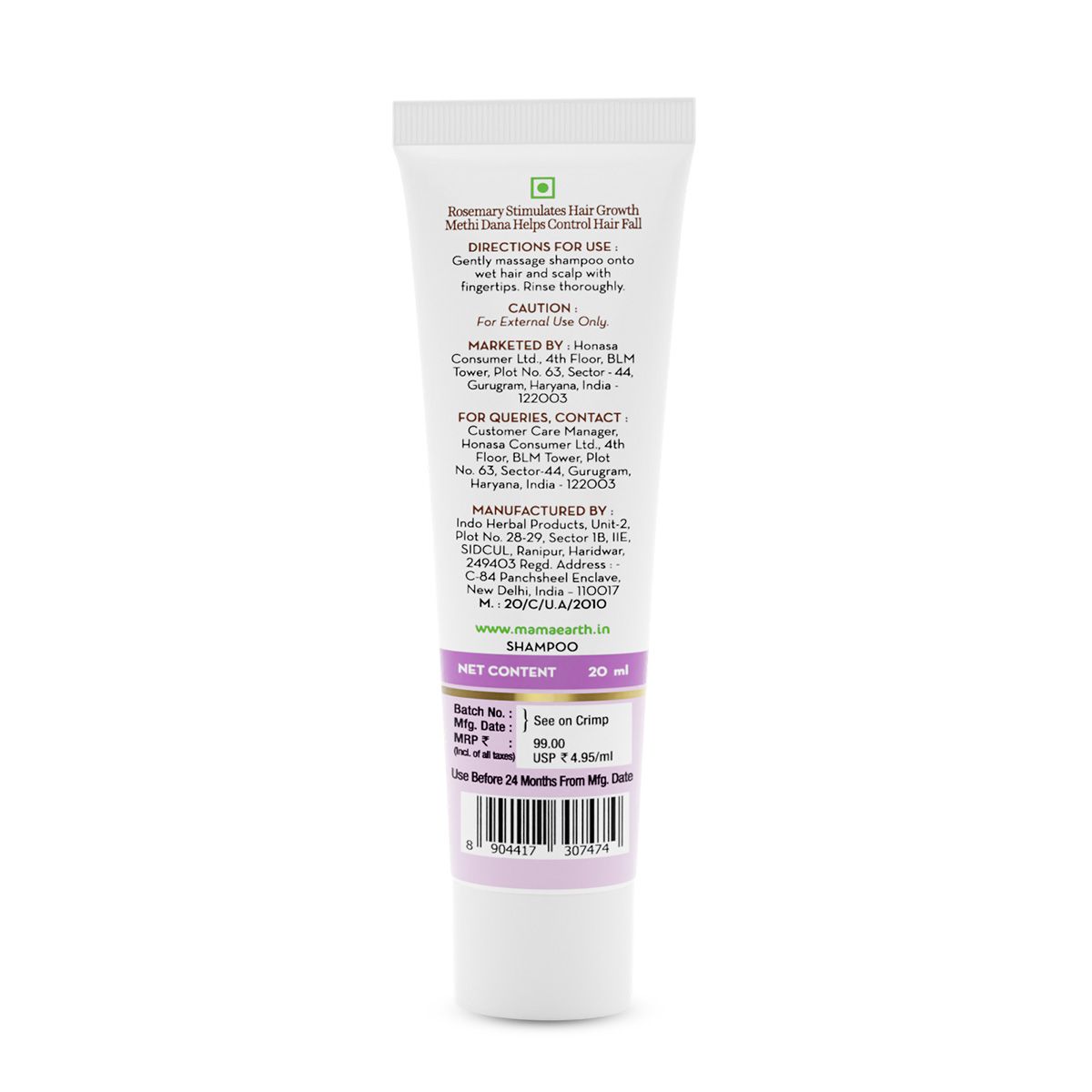 Mamaearth Rosemary Anti-Hair Fall Shampoo with Rosemary & Methi Dana for Reducing Hair Loss & Breakage, 20ml - Image 2 - Buy from Indicrest