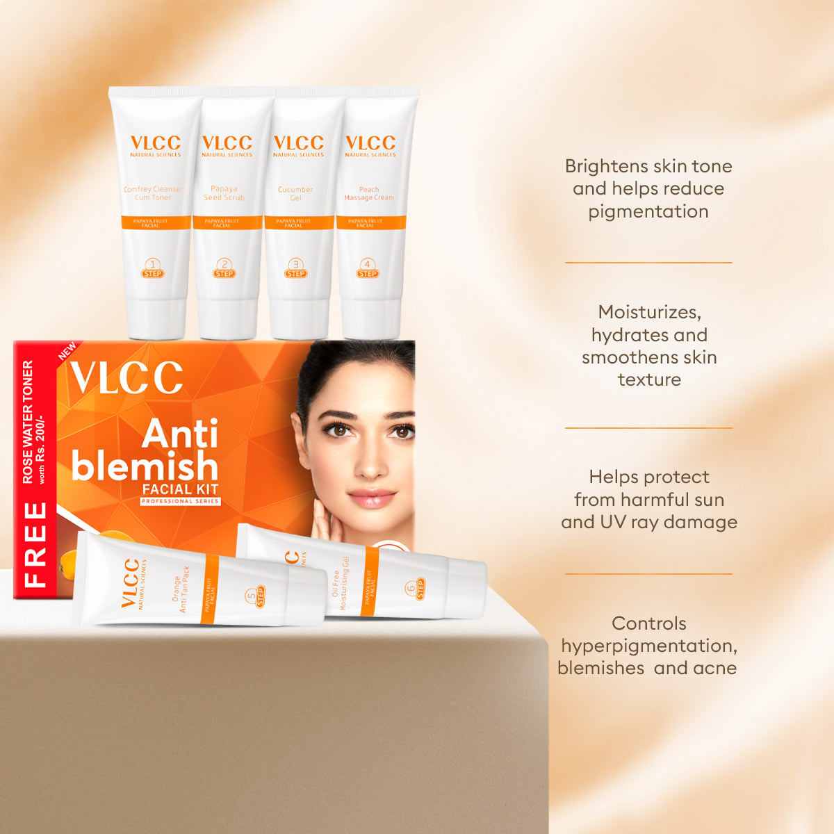 VLCC Anti Blemish Facial Kit - 300 g with FREE Rose Water Toner - 100 ml - Image 4 - Buy from Indicrest