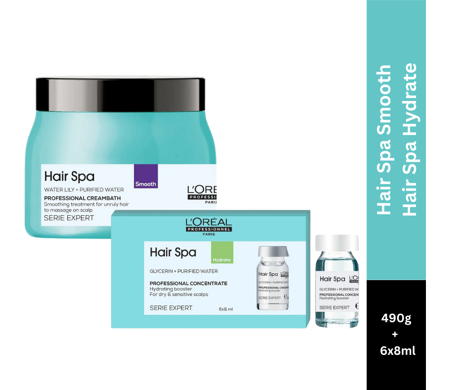 L’Oreal Professionnel Hair Spa Smoothing Creambath, 490g | Hair Spa Hydrating Concentrate 6×8ml Combo