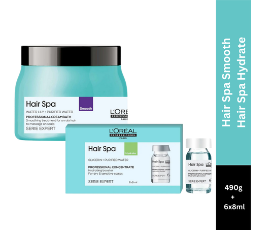 L’Oreal Professionnel Hair Spa Smoothing Creambath, 490g | Hair Spa Hydrating Concentrate 6×8ml Combo Buy at Indicrest