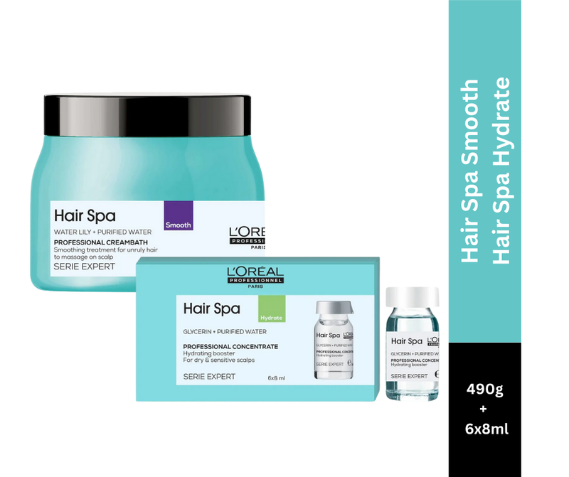 Hair Spa Smoothing Creambath, 490g + Hair Spa Hydrating Concentrate 6×8ml
