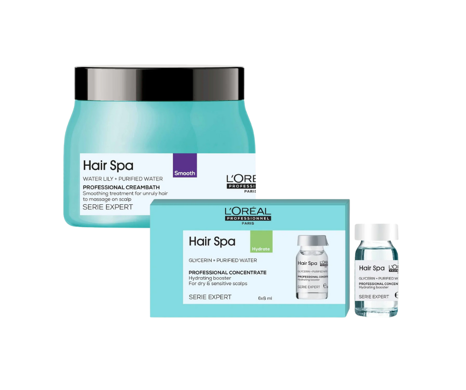L’Oreal Professionnel Hair Spa Smoothing Creambath, 490g | Hair Spa Hydrating Concentrate 6×8ml Combo