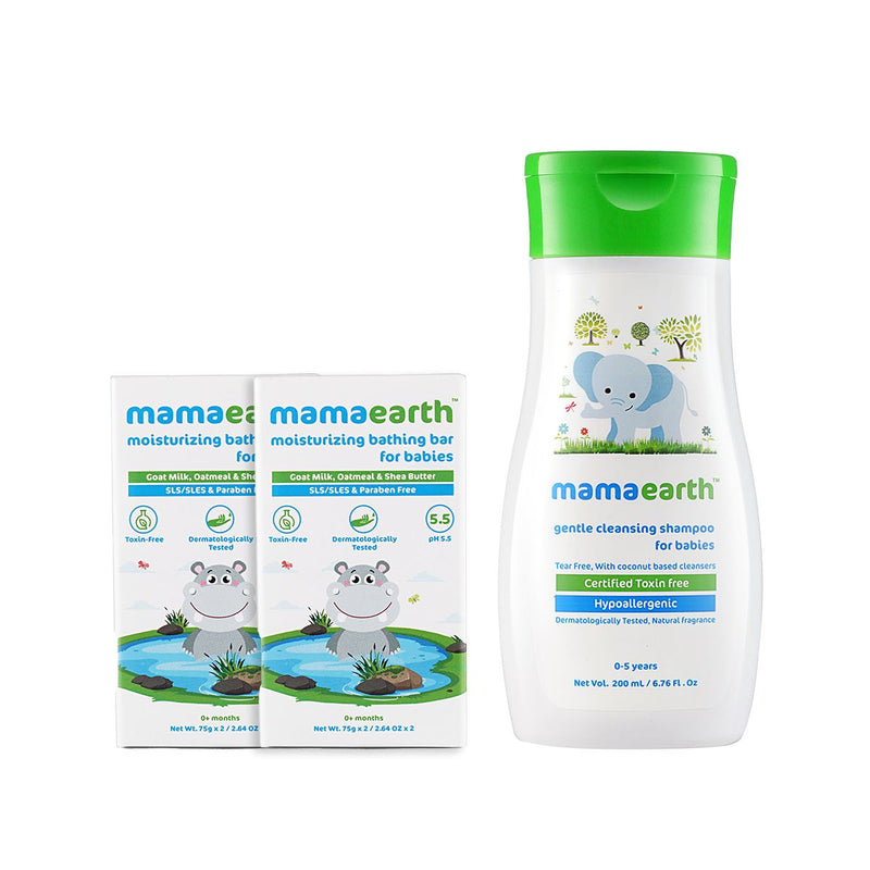 Mamaearth Moisturizing Bathing Bar (Pack of 2) and Gentle Cleansing Shampoo, 200ml Combo - Buy from Indicrest