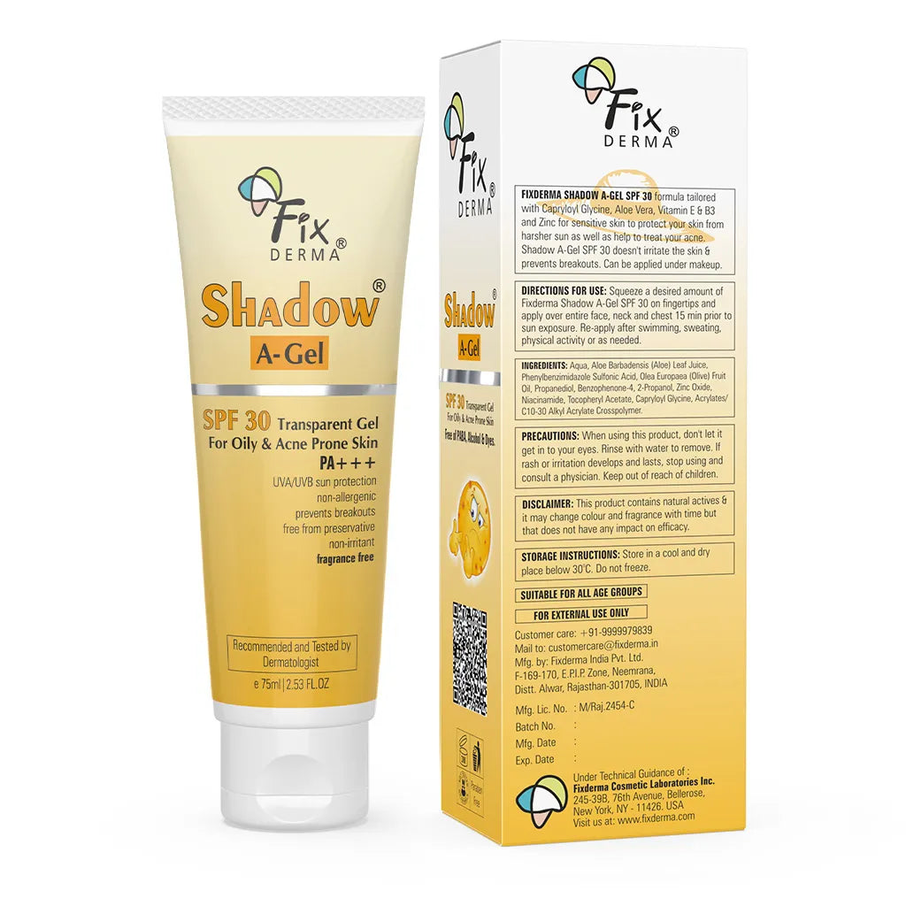 Fixderma Shadow Sunscreen A-Gel SPF 30 | Transparent, Gel based Sunscreen for acne-prone skin, 75ml - Image 9 - Buy from Indicrest