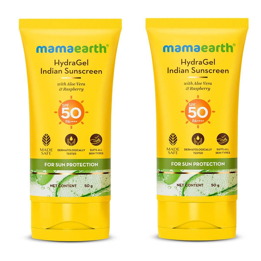 Mamaearth HydraGel Indian Sunscreen with Aloe Vera & Raspberry for Sun Protection, 50g, Pack of 2 - Buy from Indicrest