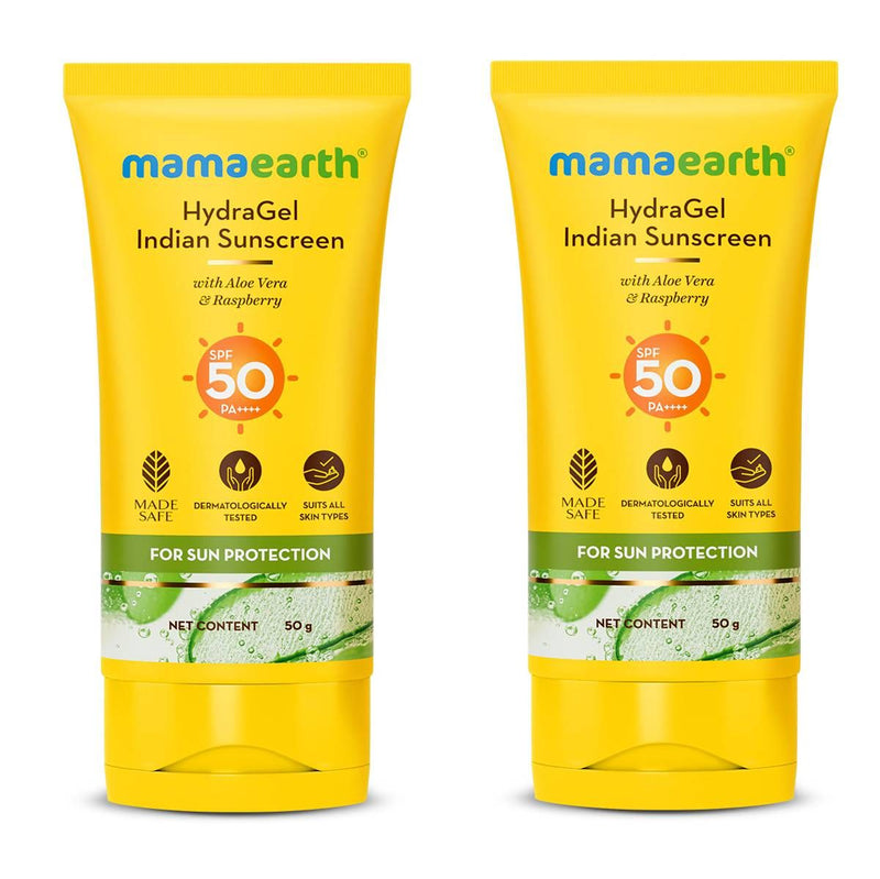 Mamaearth HydraGel Indian Sunscreen with Aloe Vera & Raspberry for Sun Protection, 50g, Pack of 2 - Buy from Indicrest