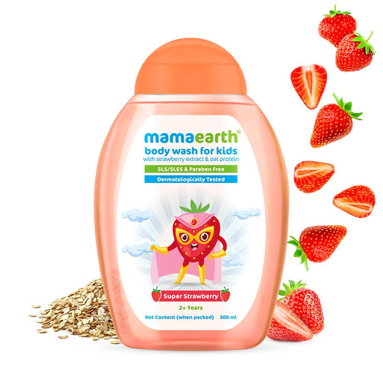 Mamaearth Super Strawberry Body Wash for Kids with Strawberry and Oat Protein, 300ml - Buy from Indicrest