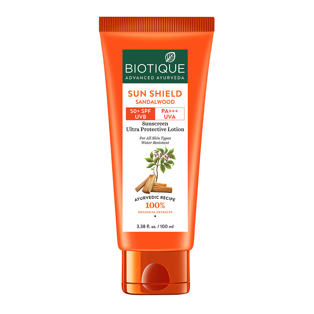 Biotique Sun Shield Sandalwood 50+SPF Suncreen Lotion, 100ml - Buy from Indicrest