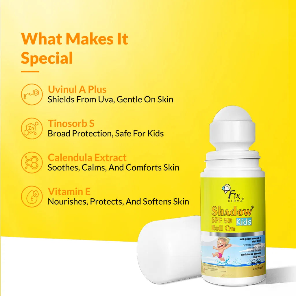 Fixderma Shadow SPF 50 Roll on Sunscreen for Kids | Paediatrician Approved SPF 50 Roll-on Protection for Kids, 30g - Image 2 - Buy from Indicrest