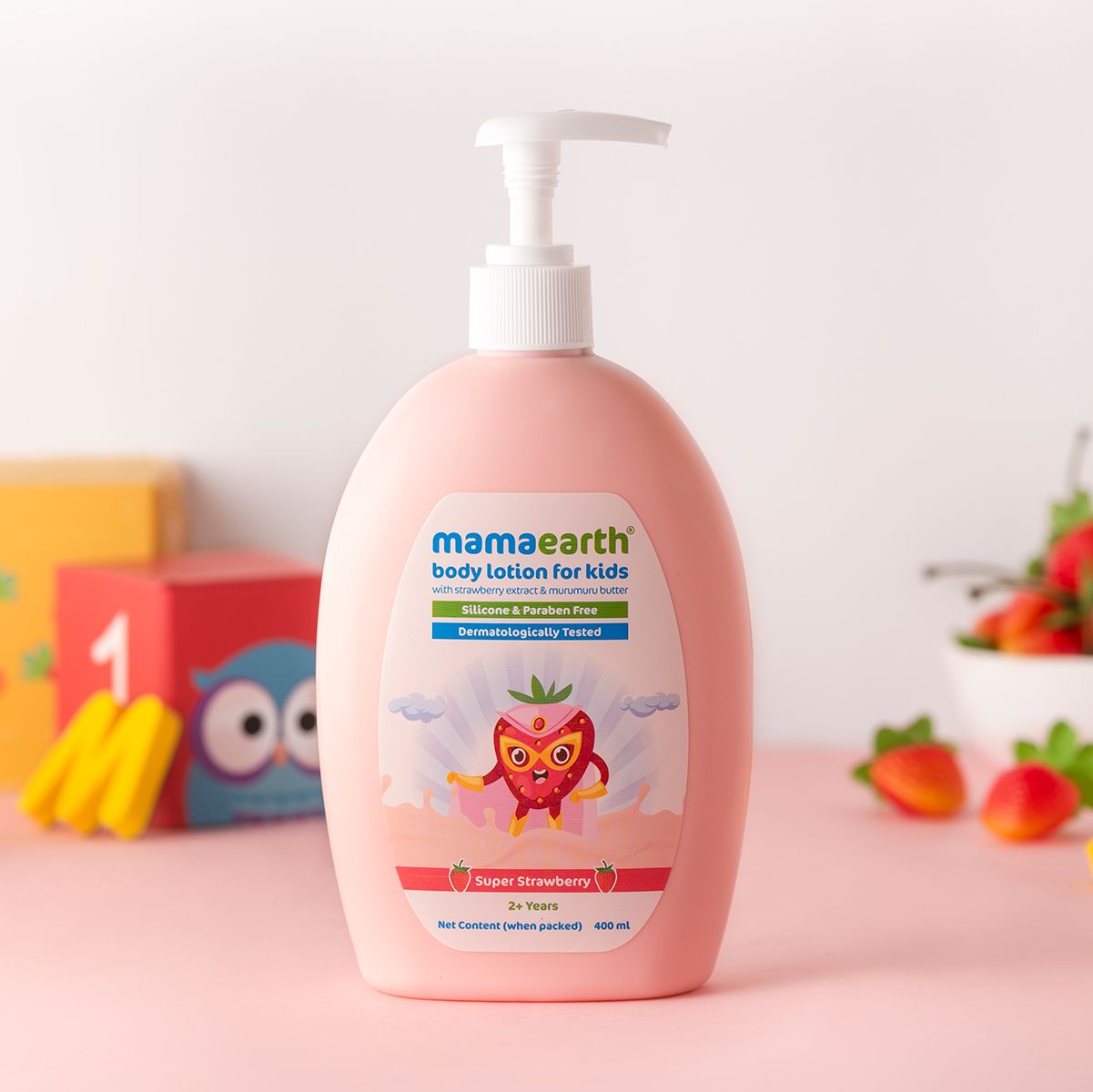 Mamaearth Super Strawberry Body Lotion for Kids With Strawberry & Shea Butter, 400ml - Image 2 - Buy from Indicrest