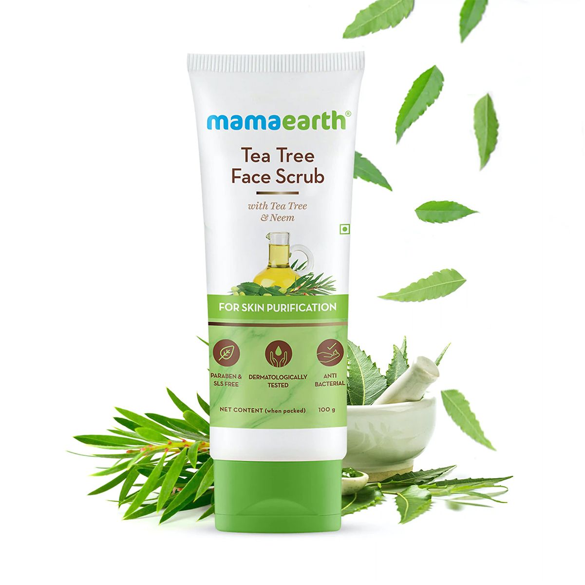 Mamaearth Tea Tree Face Scrub with Tea Tree and Neem for Skin Purification, 100g - Buy from Indicrest