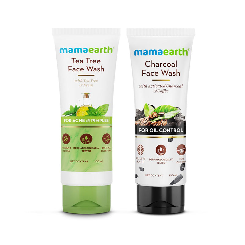 Mamaearth Tea Tree Face Wash and Charcoal Face Wash Combo, 100ml + 100ml - Buy from Indicrest