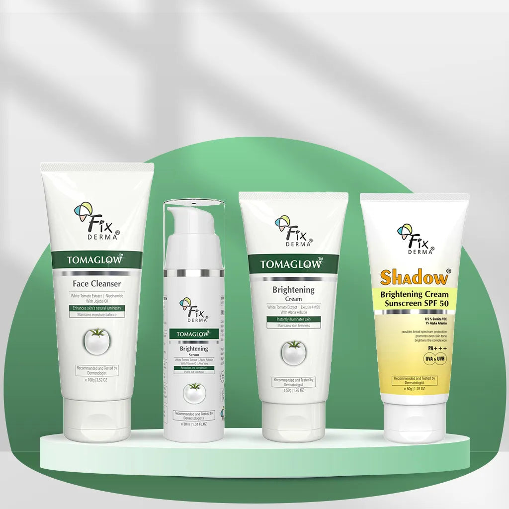 Fixderma Tomaglow Brightening CSMS Kit | 4-Step Routine For Brighter, Glowing Skin, Face Cleanser 100g + Face Serum 30ml + Cream 50g + Sunscreen 40g - Image 2 - Buy from Indicrest