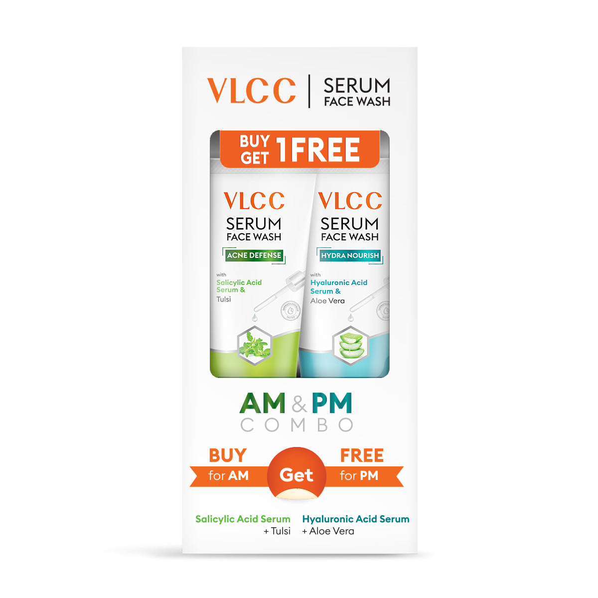 VLCC Salicylic Acid and Tulsi Serum Face Wash for AM and Aloe Vera Serum Face Wash for PM - Image 3 - Buy from Indicrest