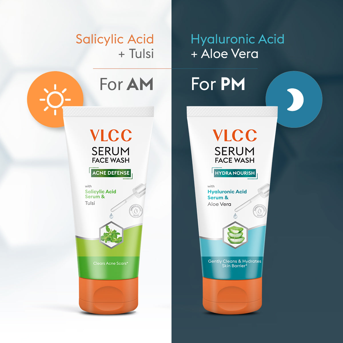 VLCC Salicylic Acid and Tulsi Serum Face Wash for AM and Aloe Vera Serum Face Wash for PM - Image 4 - Buy from Indicrest