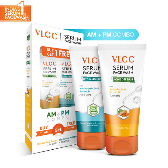 VLCC Salicylic Acid and Turmeric Serum Face Wash for AM and Aloe Vera Serum Face Wash for PM - Buy from Indicrest