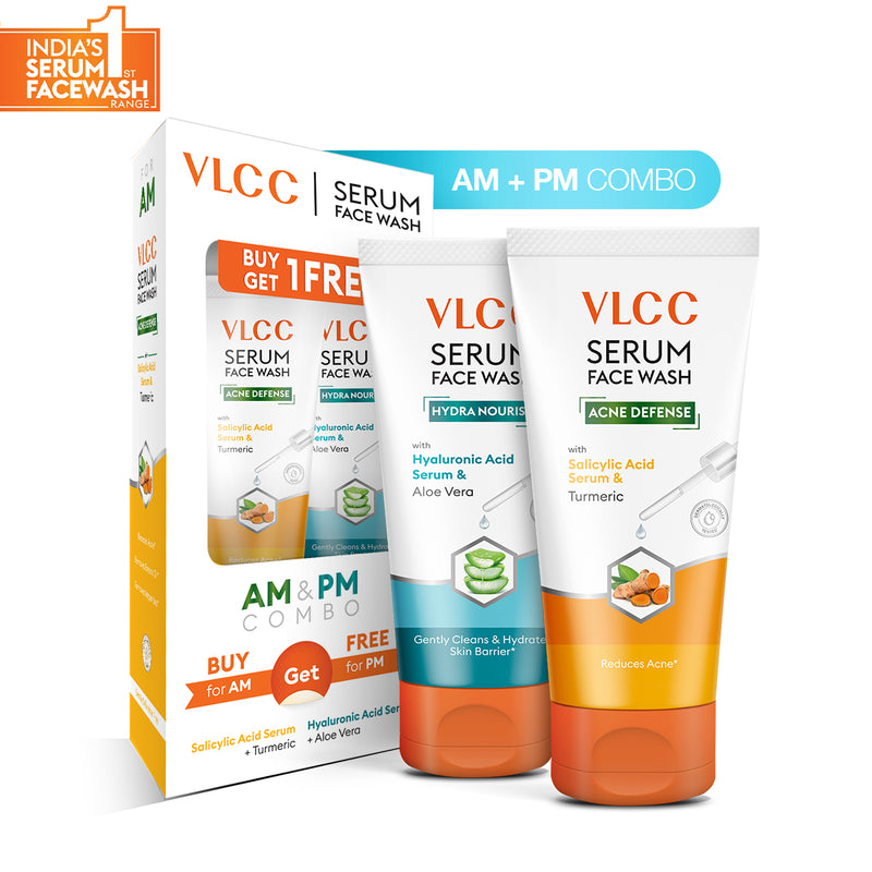VLCC Salicylic Acid and Turmeric Serum Face Wash for AM and Aloe Vera Serum Face Wash for PM - Buy from Indicrest