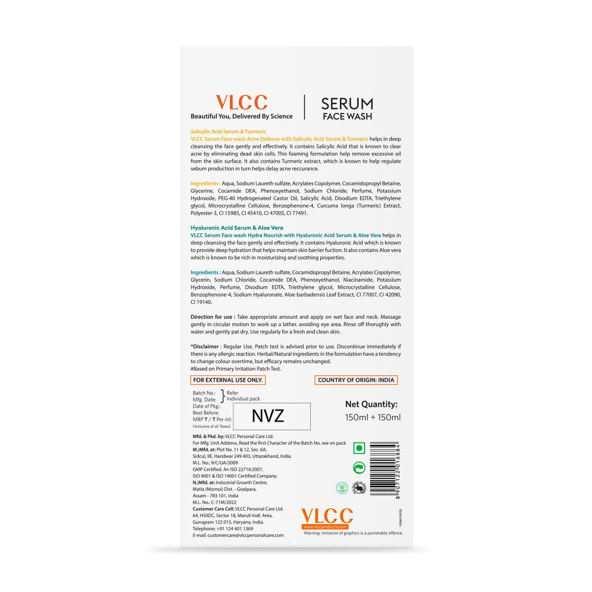 VLCC Salicylic Acid and Turmeric Serum Face Wash for AM and Aloe Vera Serum Face Wash for PM - Image 10 - Buy from Indicrest