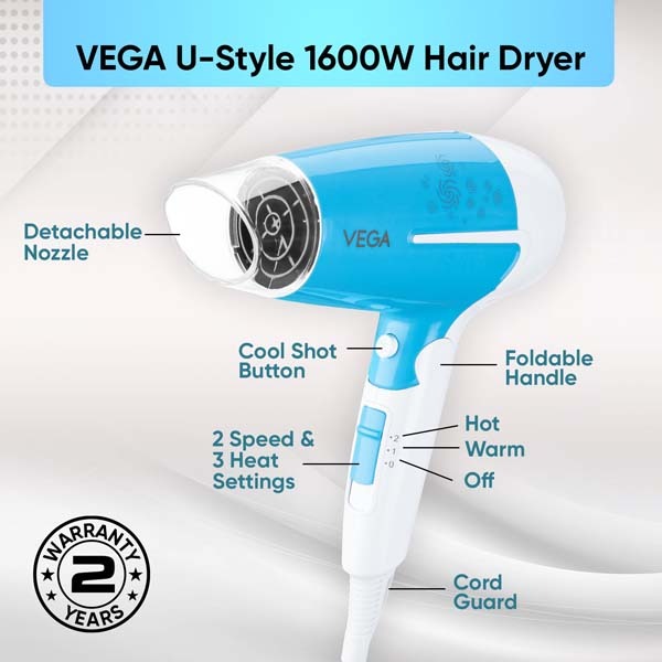 Vega U-Style 1400-1600 Watts Hair Dryer - VHDH-32