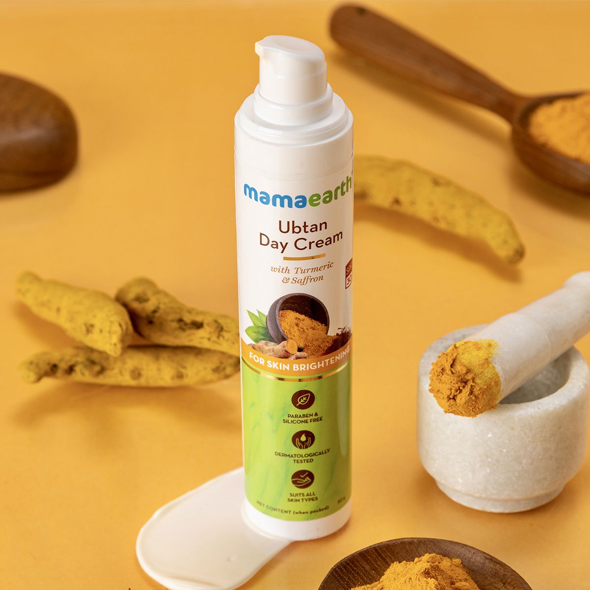 Mamaearth Ubtan Day Cream with Turmeric & Saffron for Skin Brightening, 50g - Image 2 - Buy from Indicrest