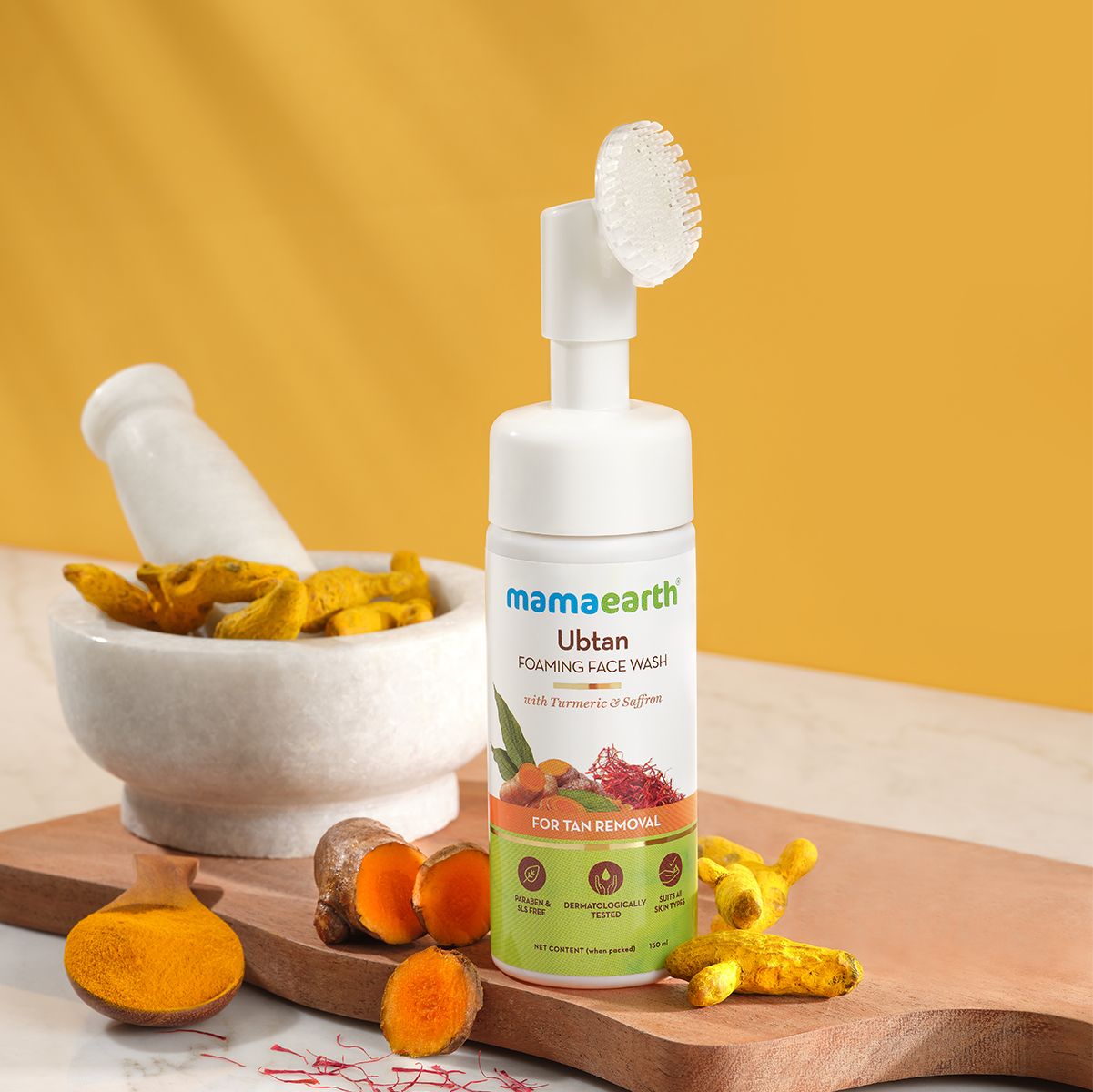 Mamaearth Ubtan Foaming Face Wash with Turmeric and Saffron for Tan Removal, 150ml - Image 2 - Buy from Indicrest