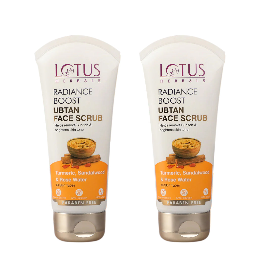 Lotus Herbals Radiance Boost Ubtan Face Scrub Pack of 2, 2 X 100g