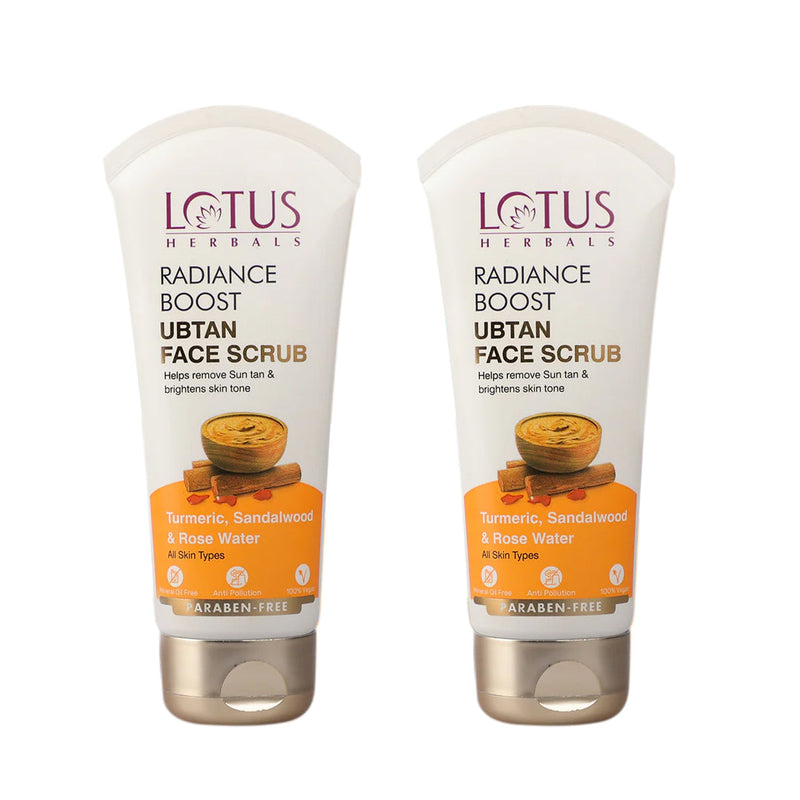 Lotus Herbals Radiance Boost Ubtan Face Scrub Pack of 2, 2 X 100g
