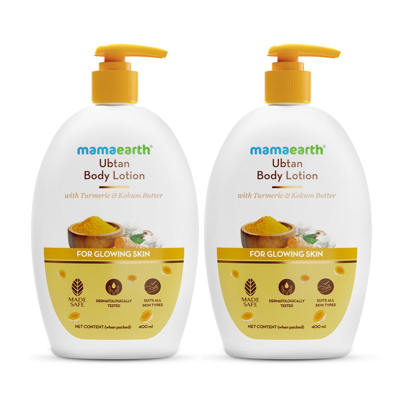 Mamaearth Ubtan Body Lotion with Turmeric & Kokum Butter for Glowing Skin, Pack of 2 X 400ml - Buy from Indicrest