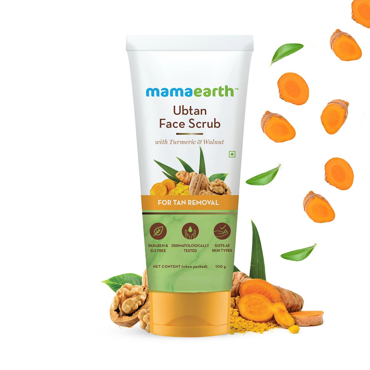 Mamaearth Ubtan Face Scrub with Turmeric and Walnut for Tan Removal, 100g - Buy from Indicrest