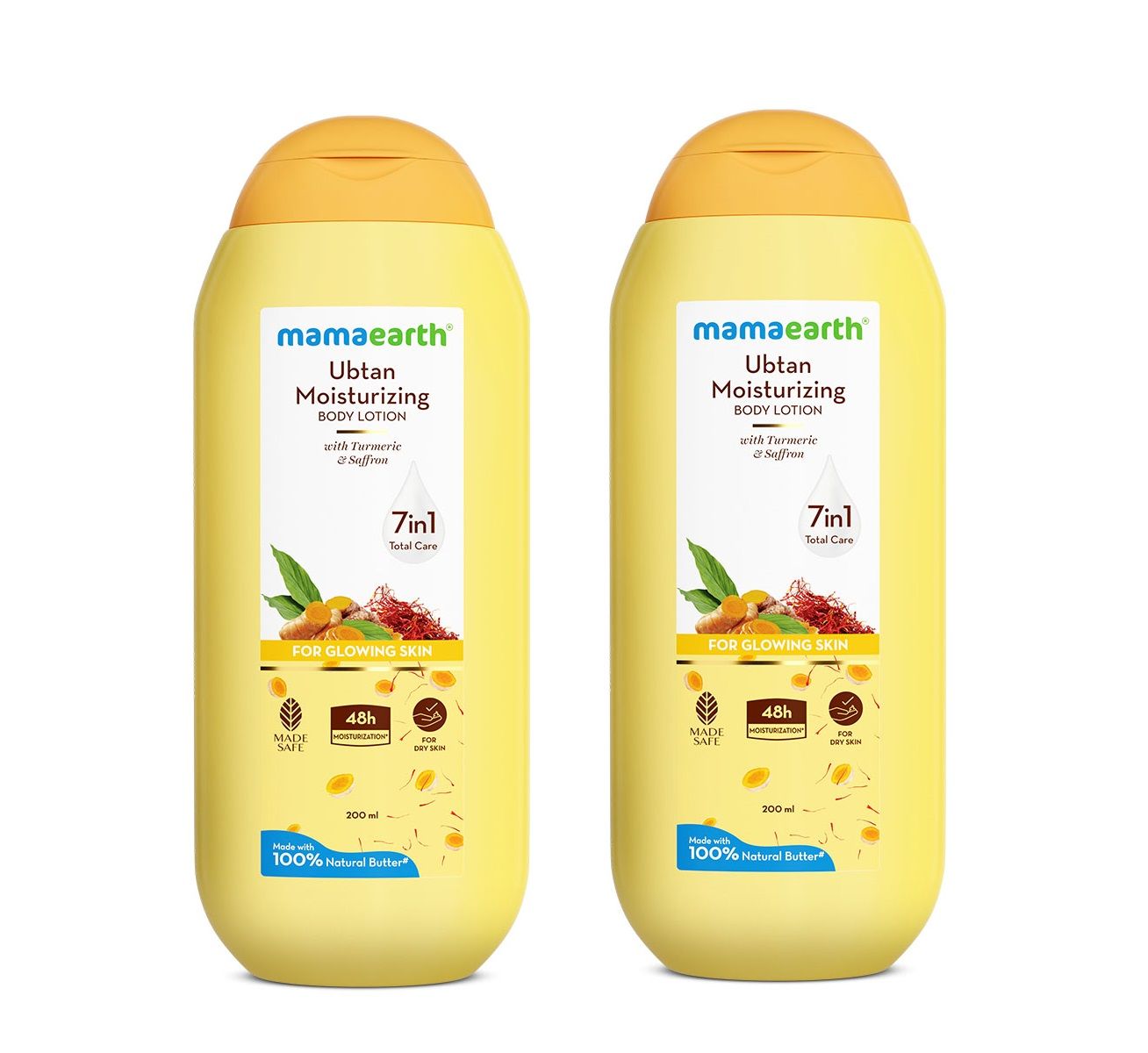 Mamaearth Ubtan Moisturizing Body Lotion with Turmeric & Saffron for Glowing Skin, Pack of 2 X 200ml - Buy from Indicrest