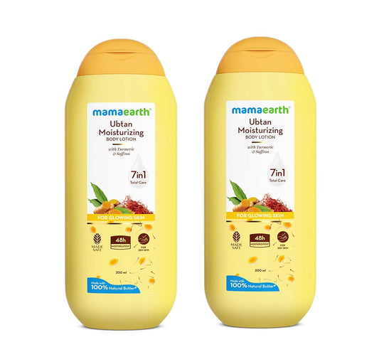 Mamaearth Ubtan Moisturizing Body Lotion with Turmeric & Saffron for Glowing Skin, Pack of 2 X 200ml - Buy from Indicrest