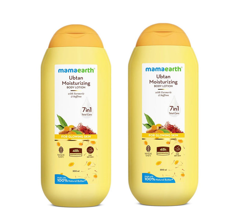 Mamaearth Ubtan Moisturizing Body Lotion with Turmeric & Saffron for Glowing Skin, Pack of 2 X 200ml - Buy from Indicrest