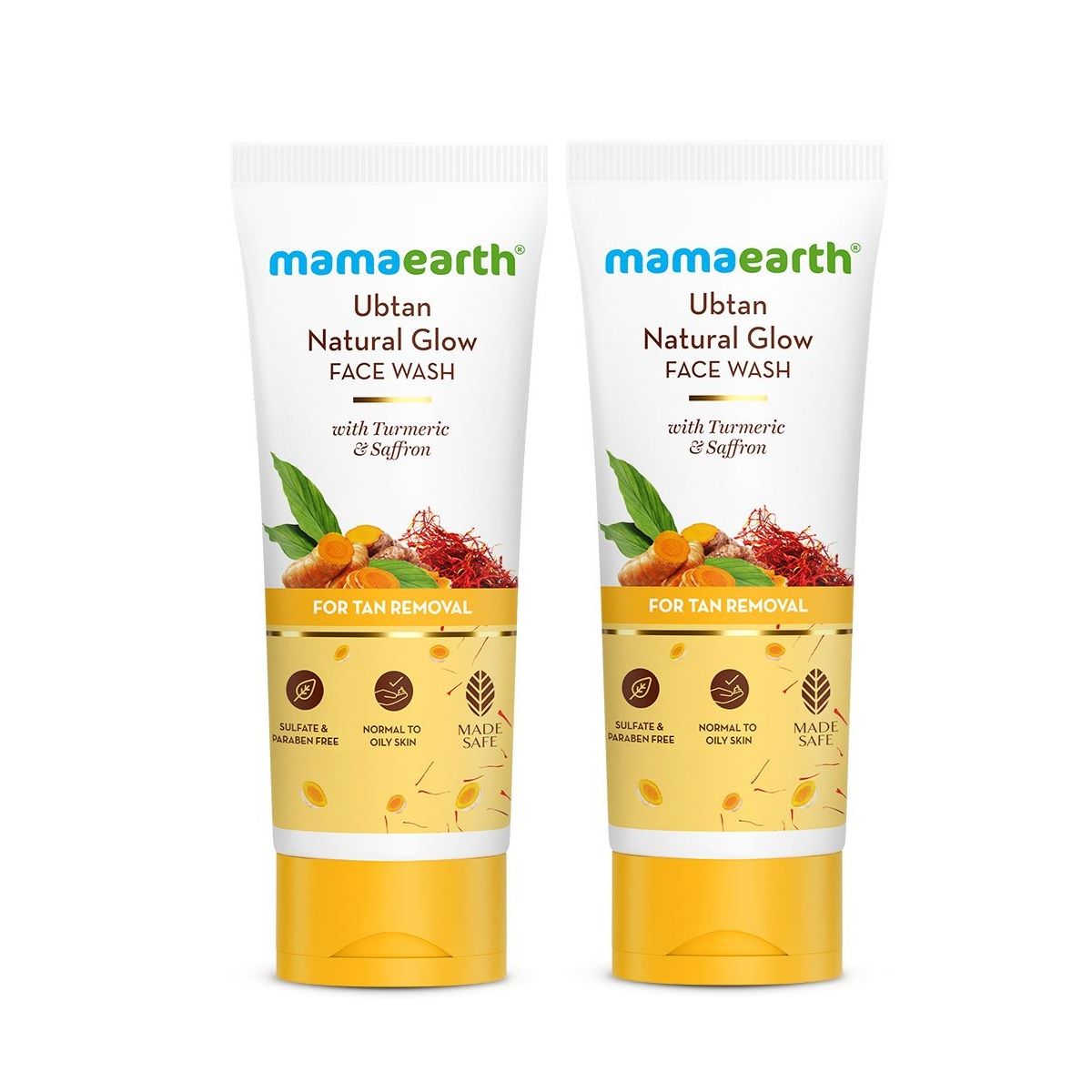 Mamaearth Ubtan Natural Glow Face Wash with Turmeric & Saffron for Tan Removal, Pack of 2 X 200ml - Buy from Indicrest