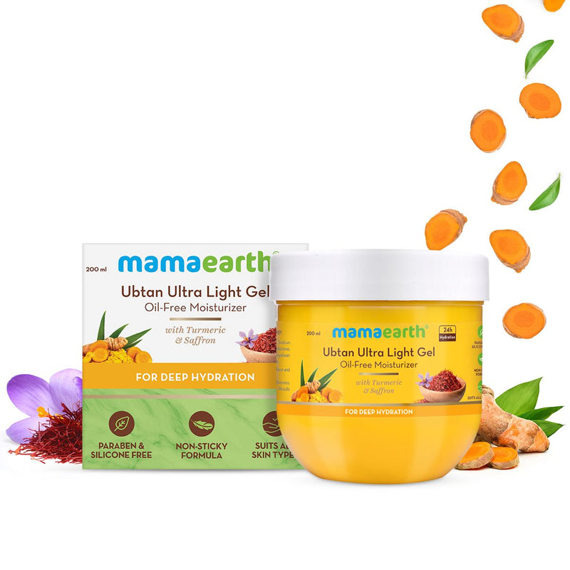 Mamaearth Ubtan Ultra Light Gel Oil-Free Moisturizer with Turmeric and Saffron for Deep Hydration, 200ml - Buy from Indicrest
