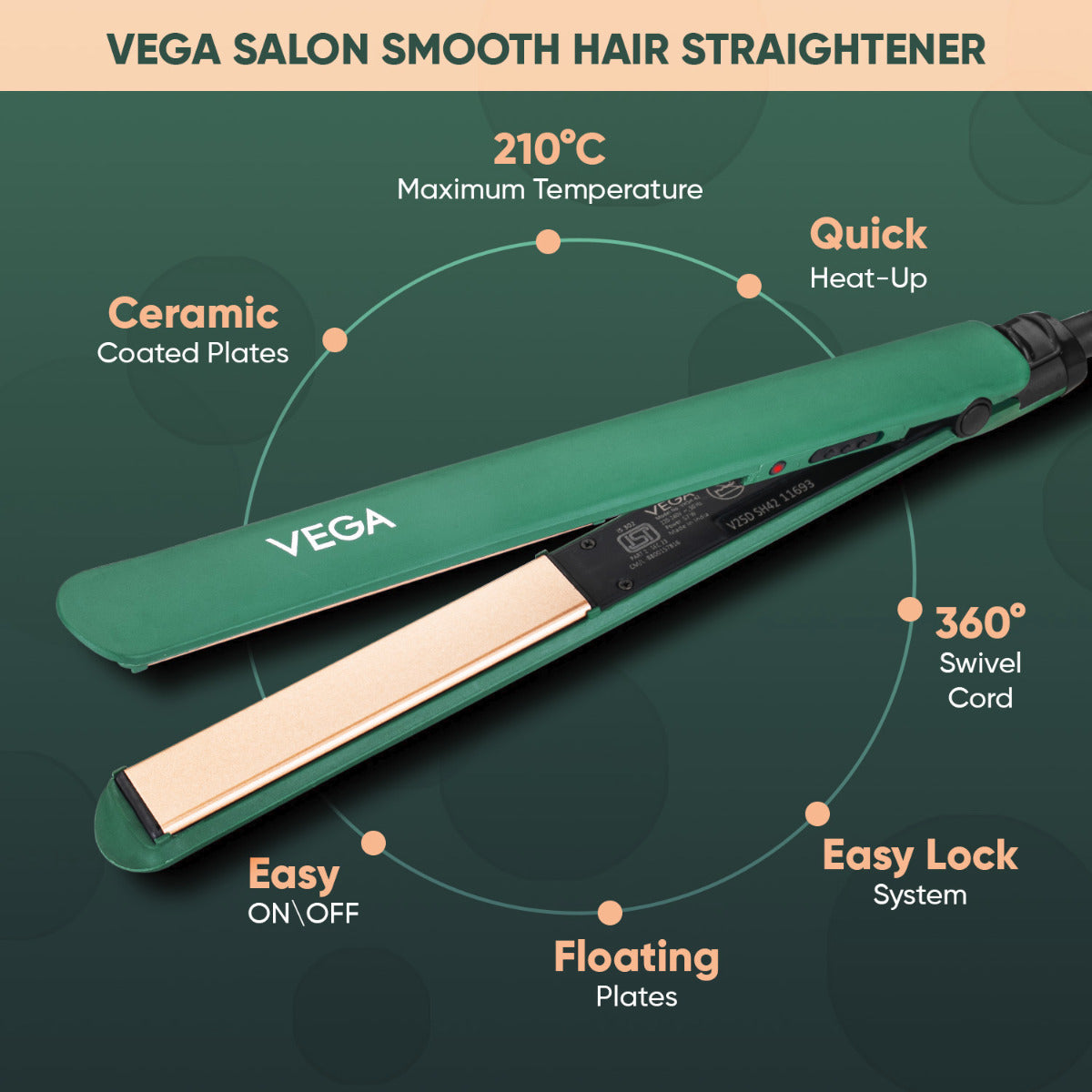 Vega Salon Smooth Hair Straightener - VHSH-42
