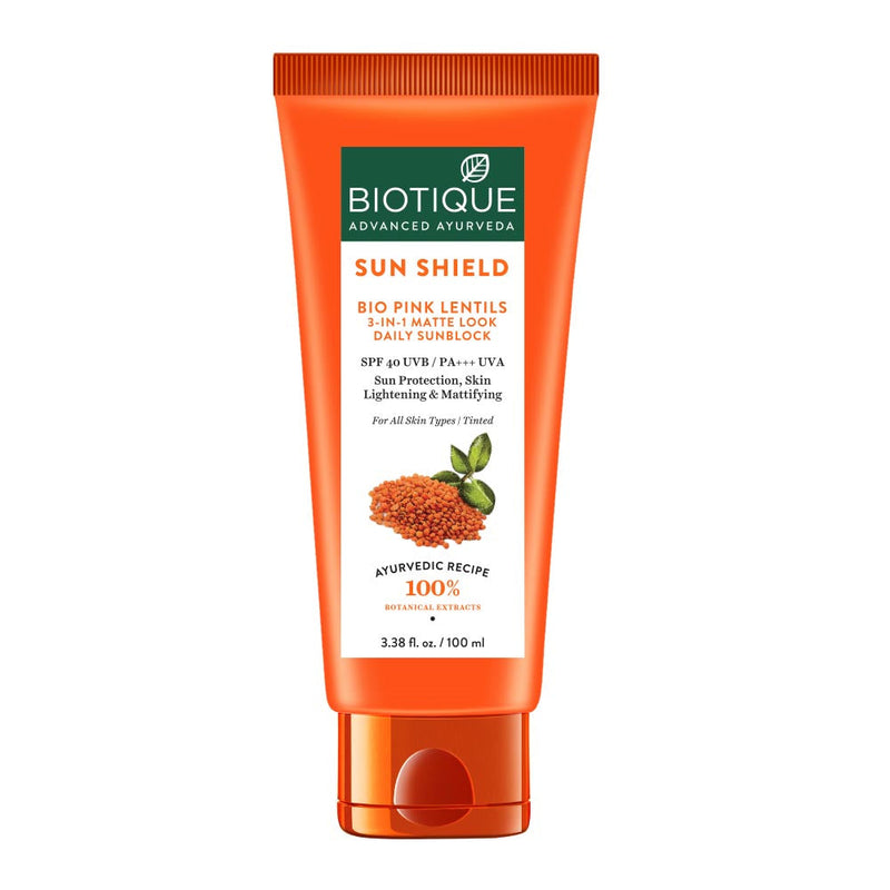Biotique Sun Shield Pink Lentils 3-In-1 Matte Look Daily Sunblock SPF 40 UVB, 100ml Buy from Indicrest