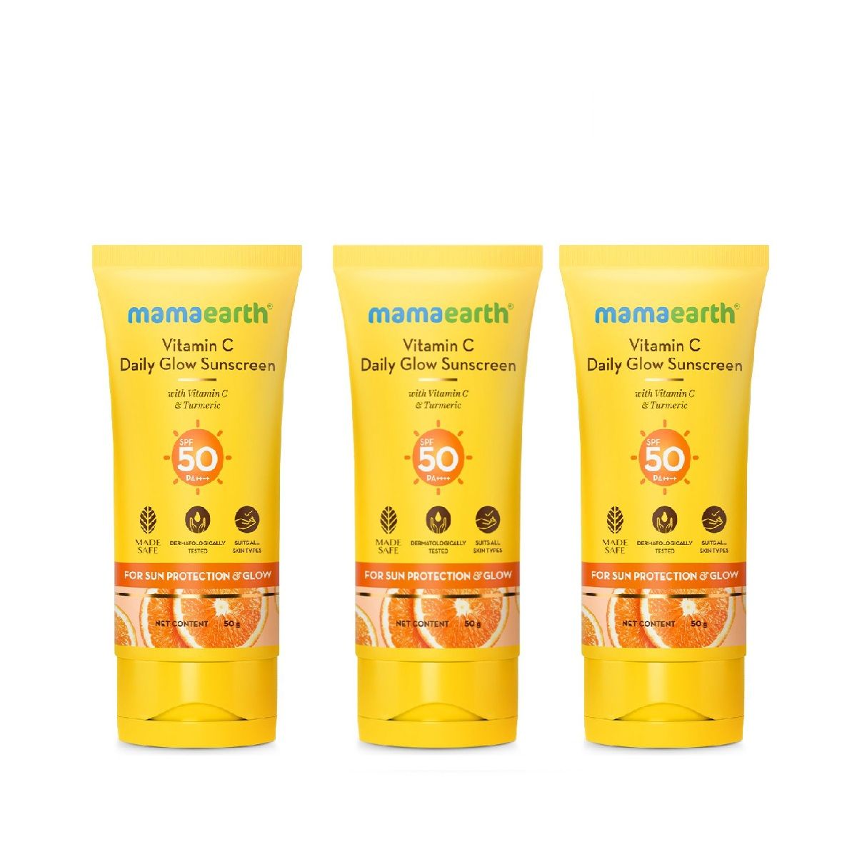 Mamaearth Vitamin C Daily Glow Sunscreen SPF 50 PA++++, 50g, Pack of 3 - Buy from Indicrest