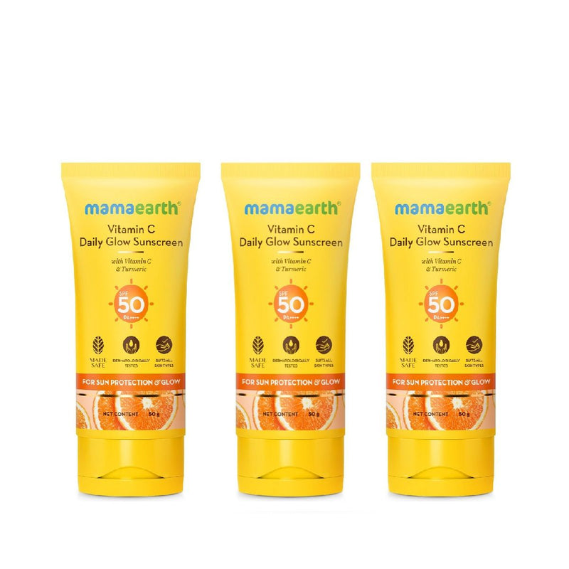 Mamaearth Vitamin C Daily Glow Sunscreen SPF 50 PA++++, 50g, Pack of 3 - Buy from Indicrest