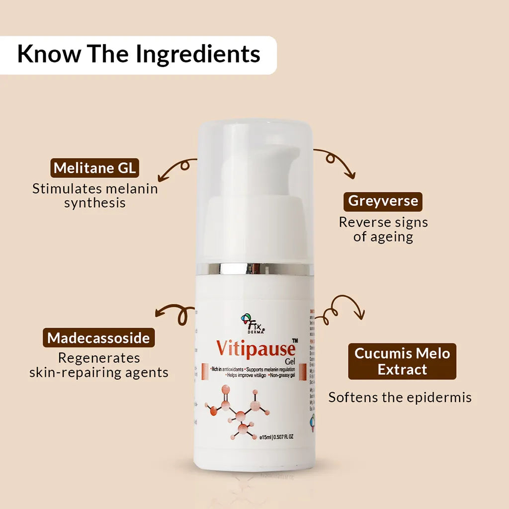 Fixderma Vitipause Gel | A pigment-regulating formula to improve vitiligo concerns, 15ml - Image 5 - Buy from Indicrest