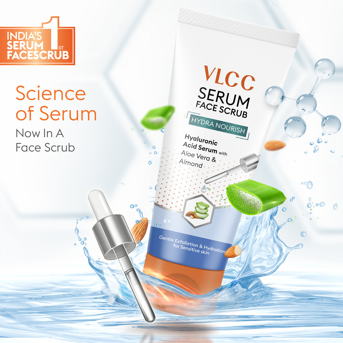 VLCC Hydra Nourish Scrub with Hyaluronic Acid Serum - 150g - Aloe Vera and Almond - Image 2 - Buy from Indicrest